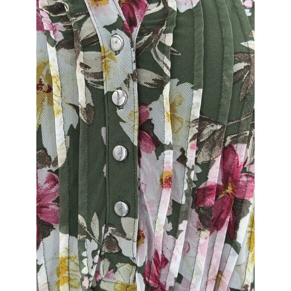 Cocomo Top Womens 2X Green Floral Spring Boho Pleats Bloomcore Office Stretch - Picture 7 of 11